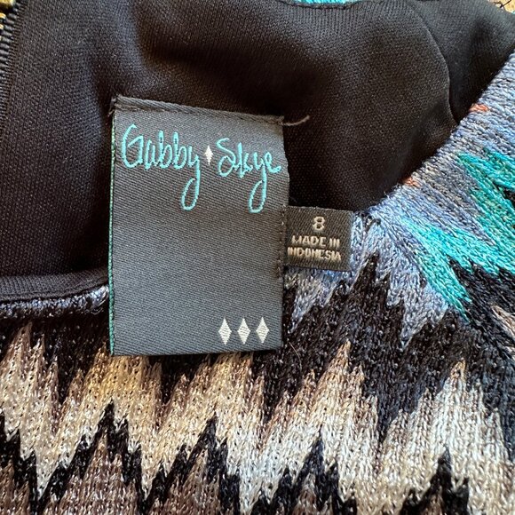 Gabby Skye Multi Zigzag Striped Knit Short Sleeve Midi Dress Size 8 - Picture 6 of 7